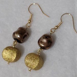 Faux brown pearl and metallic gold bead fish hook earrings